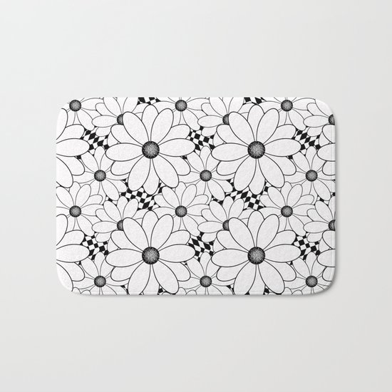 Cute black and white daisies. Bath Mat