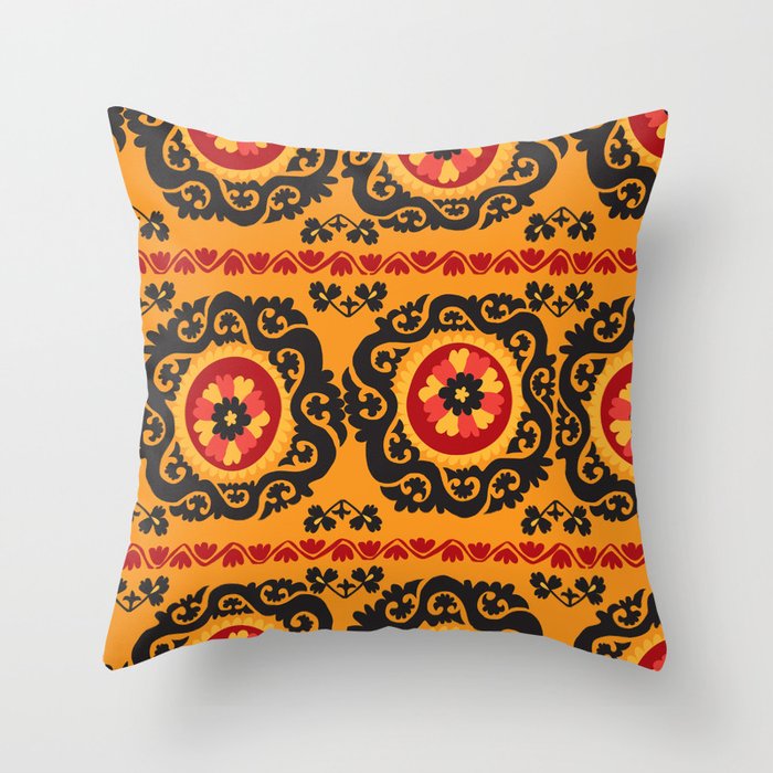 Colorful traditional asian carpet embroidery motifs pattern Throw Pillow