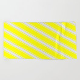 [ Thumbnail: Yellow and Lavender Colored Striped Pattern Beach Towel ]