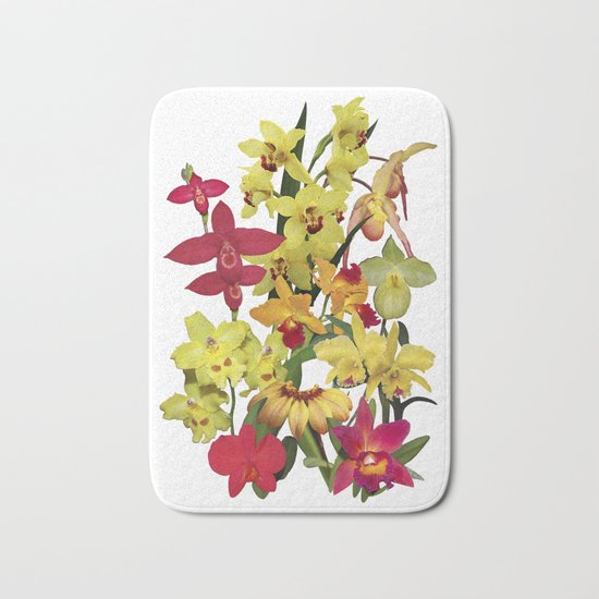 Orchids - Hot Colors! On white Bath Mat