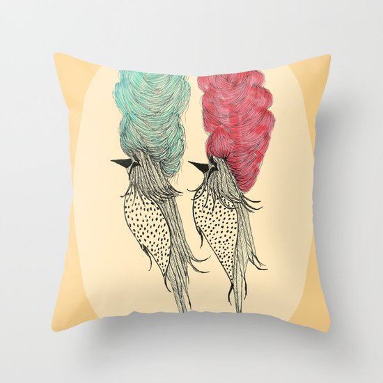 Bouffant Birds Throw Pillow