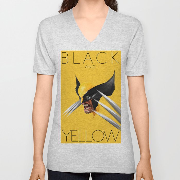 BLACK AND YELLOW V Neck T Shirt