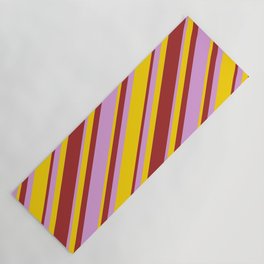 [ Thumbnail: Yellow, Brown, and Plum Colored Pattern of Stripes Yoga Mat ]