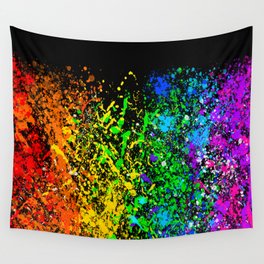 Black Rainbow Color Splatter Wall Tapestry