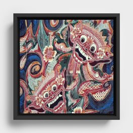 Ethnic Asian Indonesian Balinese Batik Barong Monsters Framed Canvas