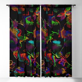 Butterfly Garden - Rainbow on Black Blackout Curtain