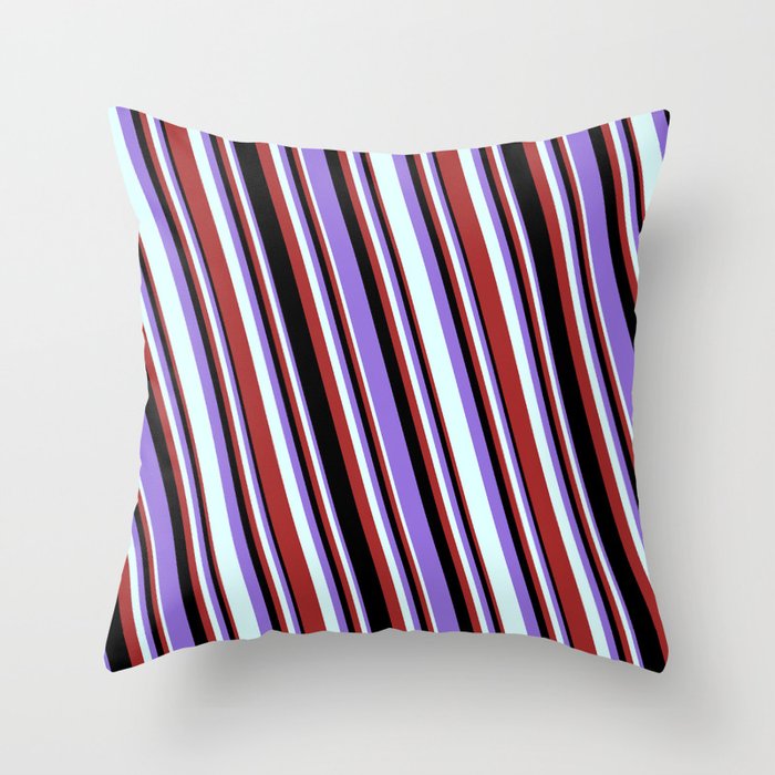 Purple, Light Cyan, Brown, and Black Colored Striped/Lined Pattern Throw Pillow