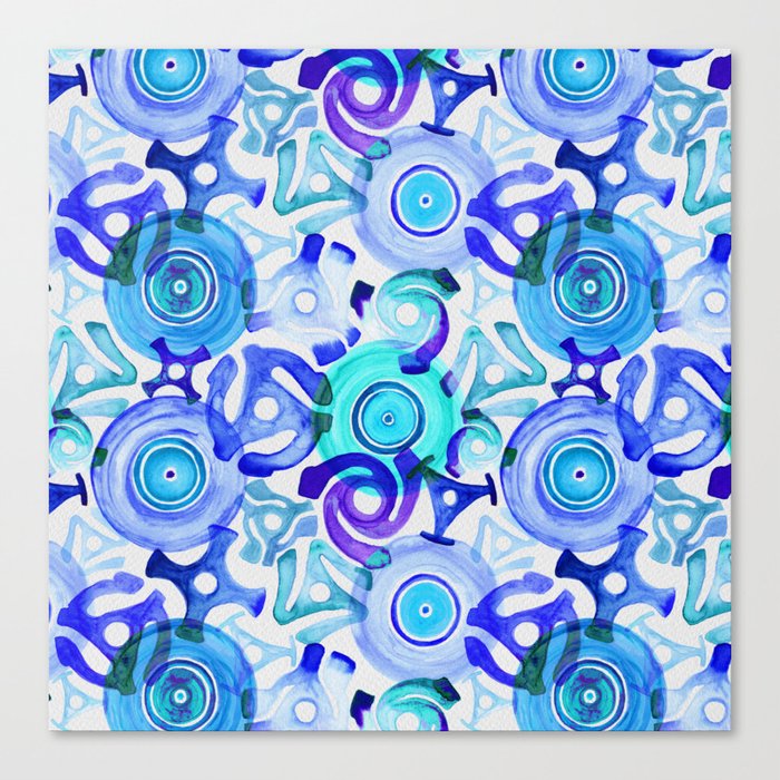 Vinyl Records & Adapters Watercolor Painting Pattern Canvas Print