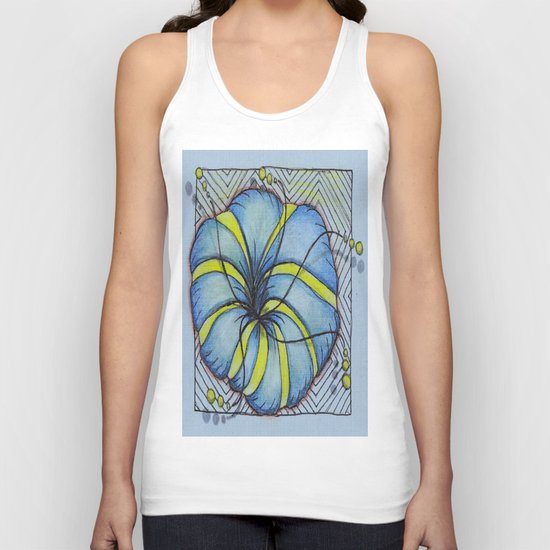Blue and Yellow Zentangle Flower Unisex Tank Top