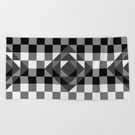 Black and white gingham checked ornament Beach Towel