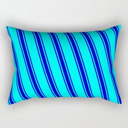 [ Thumbnail: Cyan & Blue Colored Lined/Striped Pattern Rectangular Pillow ]