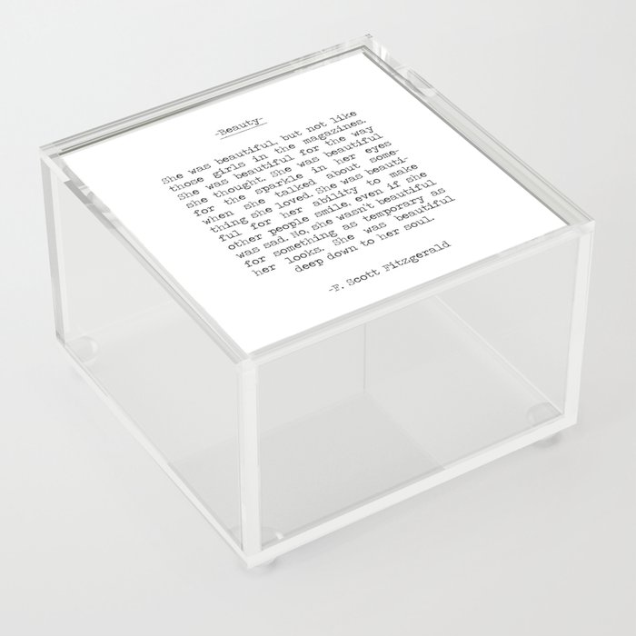 She was beautiful F. Scott Fizgerald typographical quote art print Acrylic Box