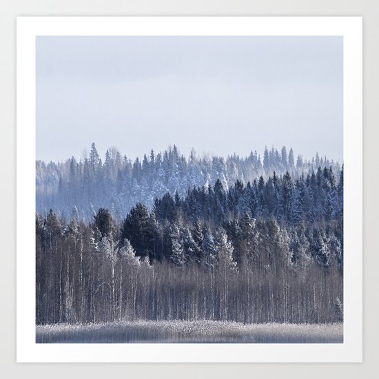 Blue shades in cold winter morning Art Print