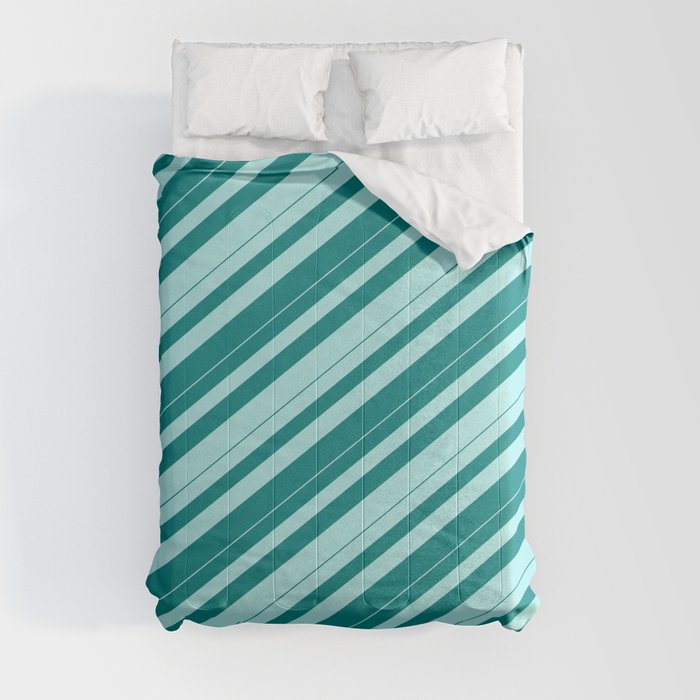 Teal & Turquoise Colored Lines/Stripes Pattern Comforter