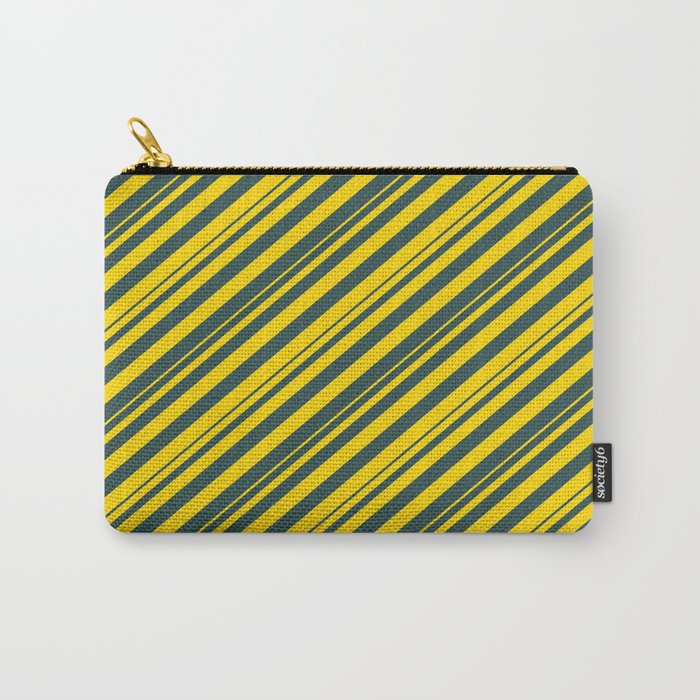Dark Slate Gray and Yellow Colored Lined Pattern Carry-All Pouch