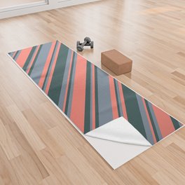 [ Thumbnail: Dark Slate Gray, Salmon & Light Slate Gray Colored Stripes/Lines Pattern Yoga Towel ]
