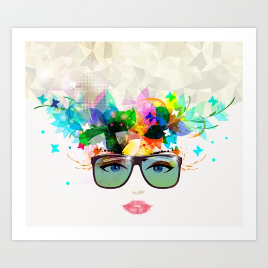 Woman face with sunglasses Art Print