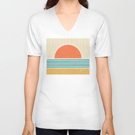 Sun Beach Stripes - Mid Century Modern Abstract V Neck T Shirt