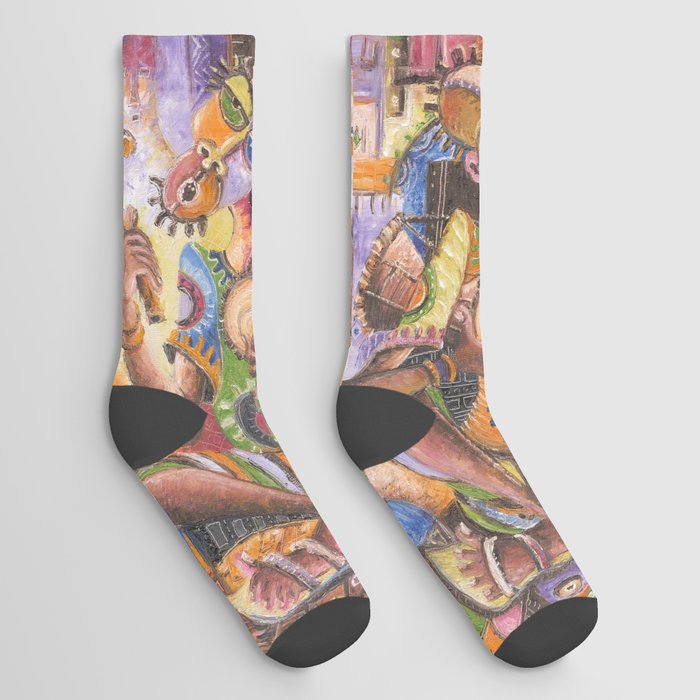 The Drummer surreal musician painting from Africa Socks