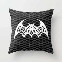 Black Bat 13 - White Logo / Gray Pattern Throw Pillow