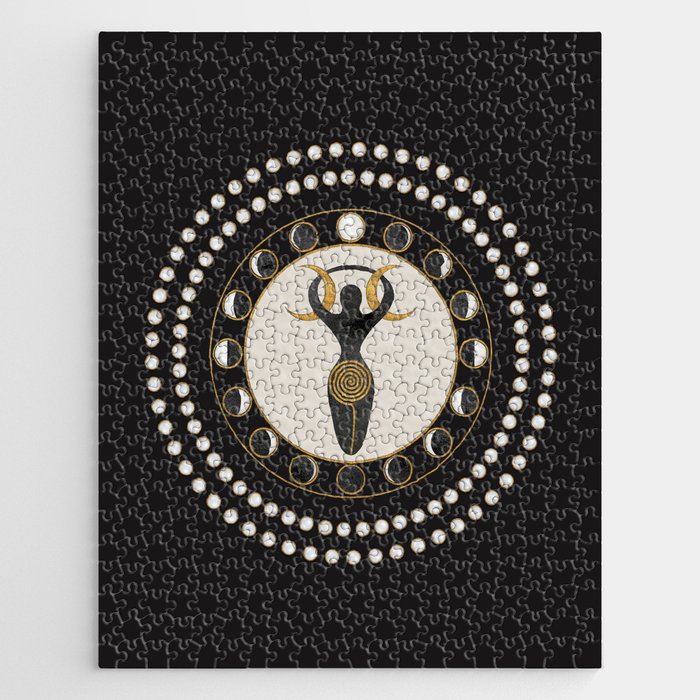 Mother Goddess with Moonstones and Moon Phases Evil Eye Mandala Jigsaw Puzzle