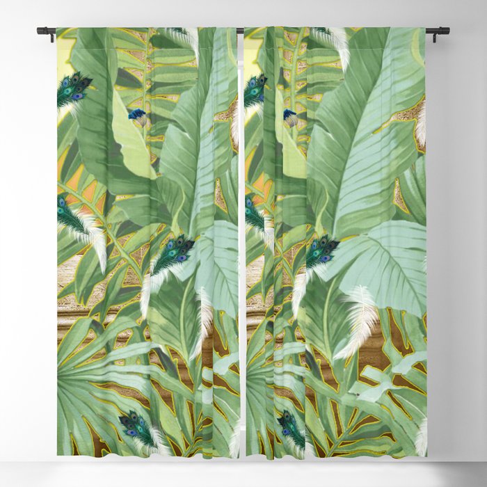 Golden Royal White and Blue-green Peacock Feathers Blackout Curtain by ...