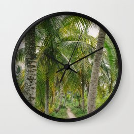 Rice field path between palm trees - Ubud, Bali, Indonesia - Travel Photography fine art wall print Wall Clock