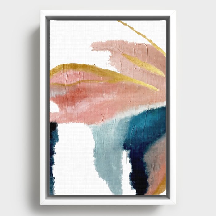 Exhale: a pretty, minimal, acrylic piece in pinks, blues, and gold Framed Canvases