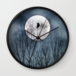 Night Raven Lit By The Full Moon Wall Clock