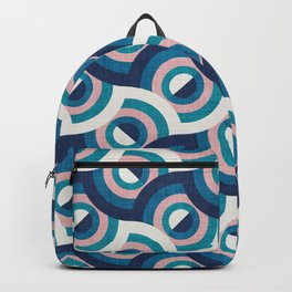 Here comes the sun // navy blue teal and blush pink 70s inspirational groovy geometric suns Backpack