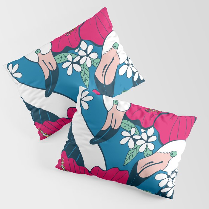 Flamingos and tropical flowers and leaves Pillow Sham