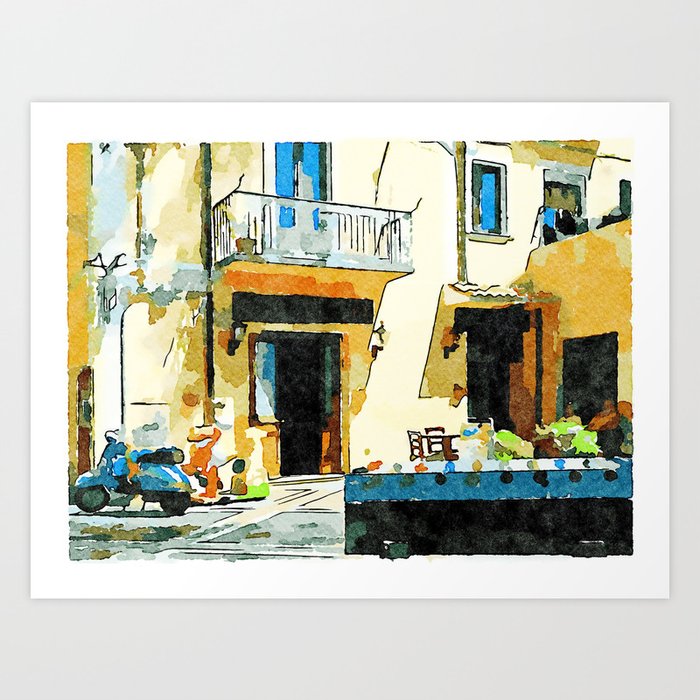 Table foosball and scooter in front of the bar Art Print