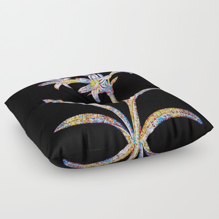 Floral Amaryllis Mosaic on Black Floor Pillow