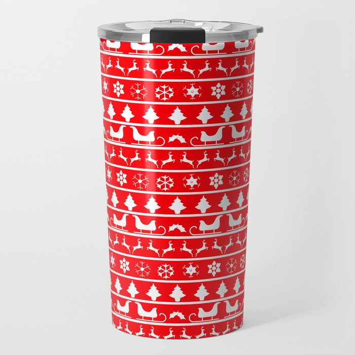 Red & White Ugly Sweater Nordic Christmas Knit Pattern Travel Mug