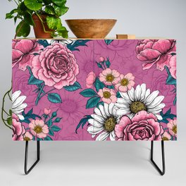 Summer bouquets - pink roses, daisies and wild roses 2 Credenza