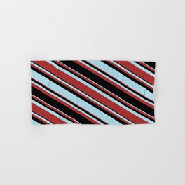 [ Thumbnail: Light Blue, Brown, and Black Colored Stripes/Lines Pattern Hand & Bath Towel ]