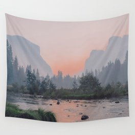 Yosemite Valley Sunrise Pretty Pink Wall Tapestry