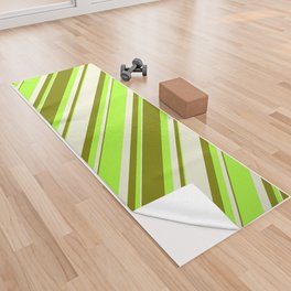 [ Thumbnail: Beige, Light Green & Green Colored Striped/Lined Pattern Yoga Towel ]