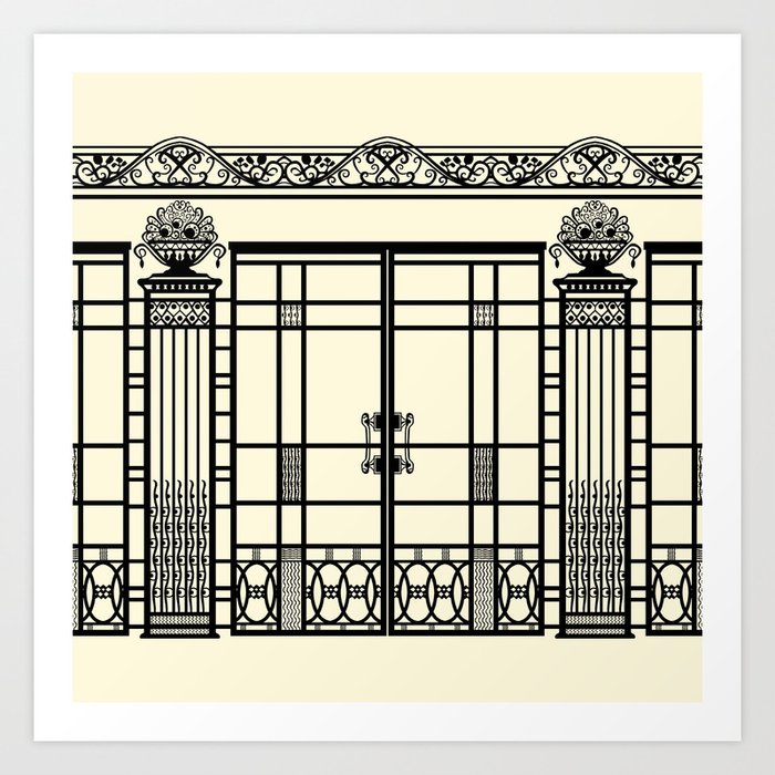 Art Deco Art Nouveau Ironwork Black And Cream Art Print By Nancylorene