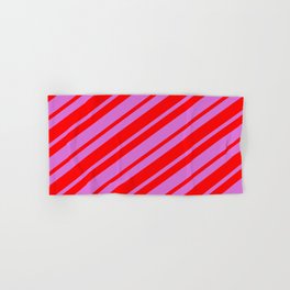 [ Thumbnail: Orchid and Red Colored Stripes Pattern Hand & Bath Towel ]