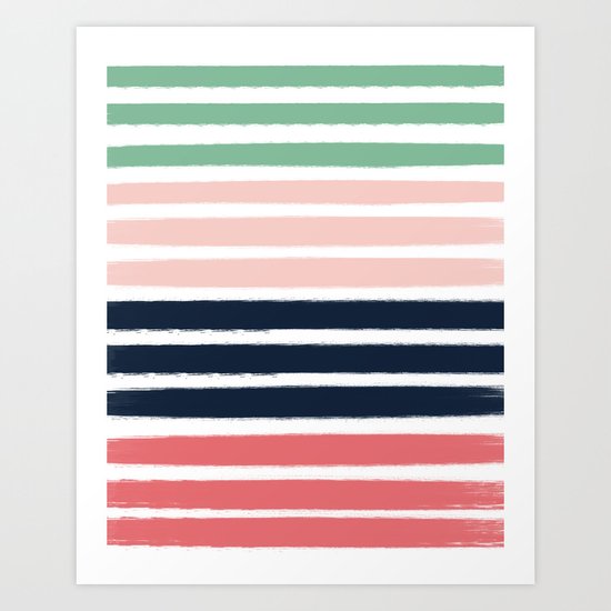 Brooklin - abstract minimal pink coral navy painting home decor abstract charlotte winter art Art Print