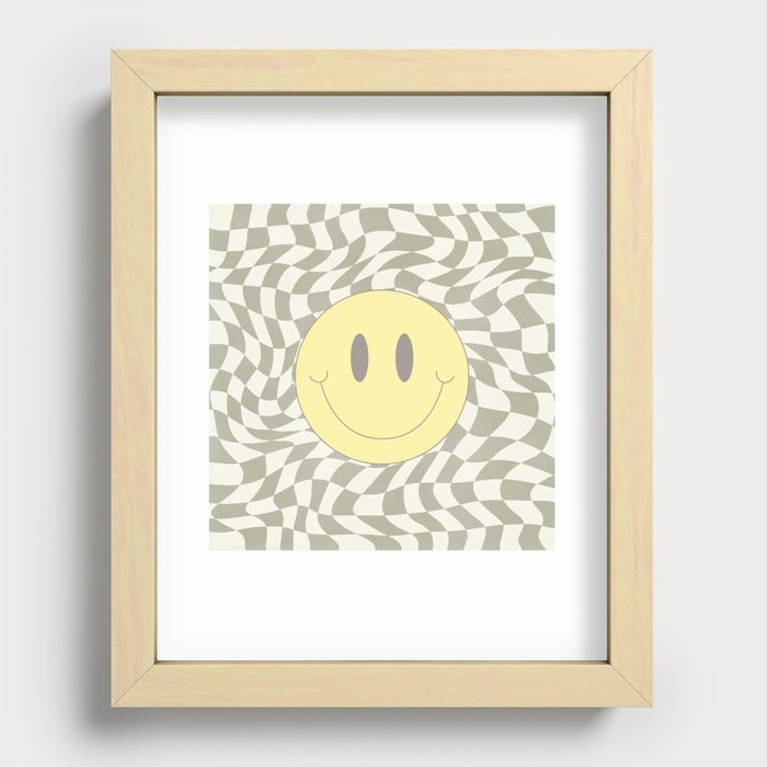 Olive warp checked smiley Recessed Framed Print