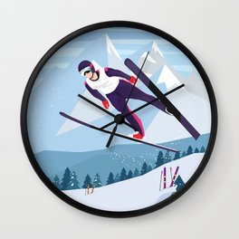 Skiing - Flying Wall Clock