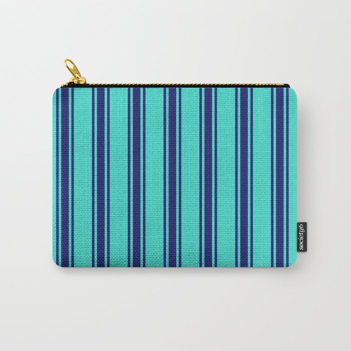 Turquoise & Midnight Blue Colored Pattern of Stripes Carry-All Pouch