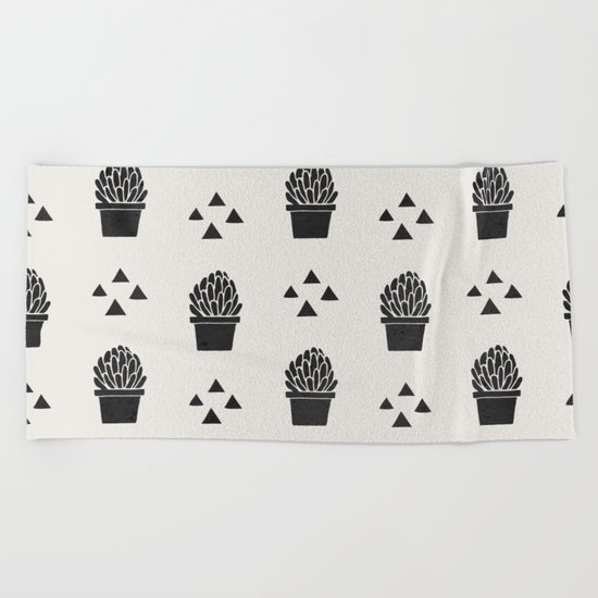 Stamped Potted Succulents Beach Towel