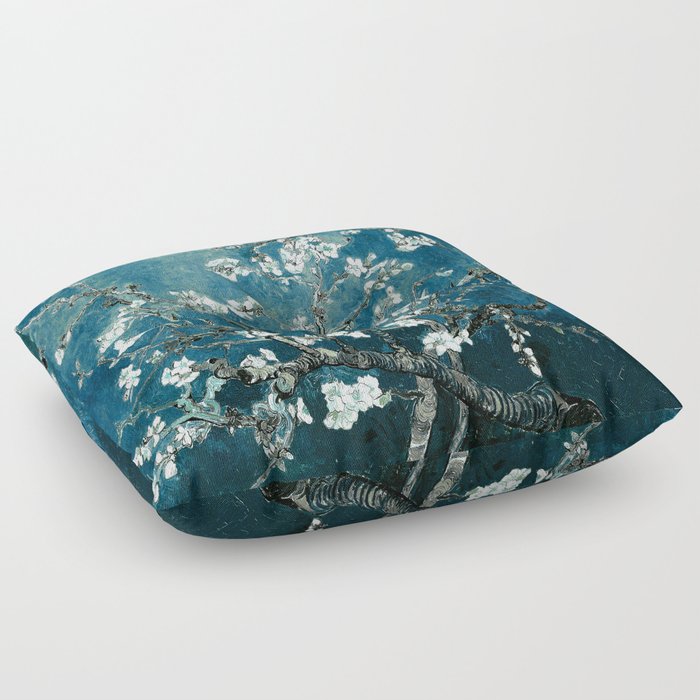 Van Gogh Almond Blossoms : Dark Teal Floor Pillow