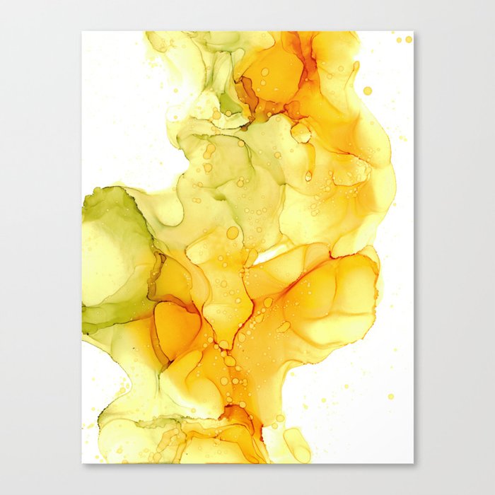 Yellow Green Abstract 32922 Modern Alcohol Ink Painting by Herzart Canvas Print