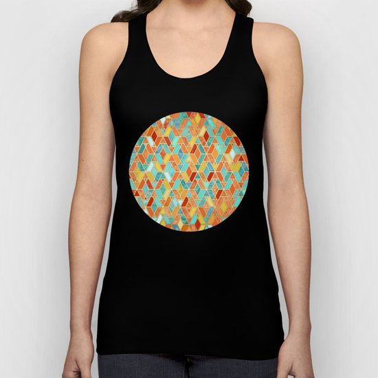 Tangerine & Turquoise Geometric Tile Pattern Unisex Tank Top