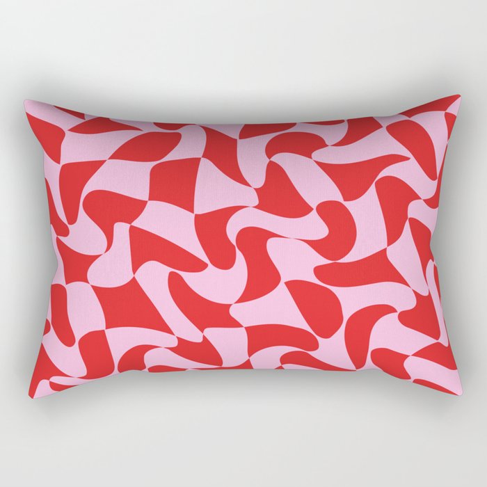 Wavy Warped Red & Pink Checkerboard Rectangular Pillow