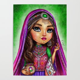 Beautiful Afghan Girl in Traditional Dress Poster